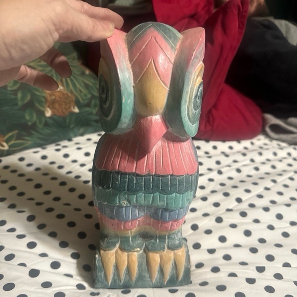 Colorful Carved Owl Figurine
